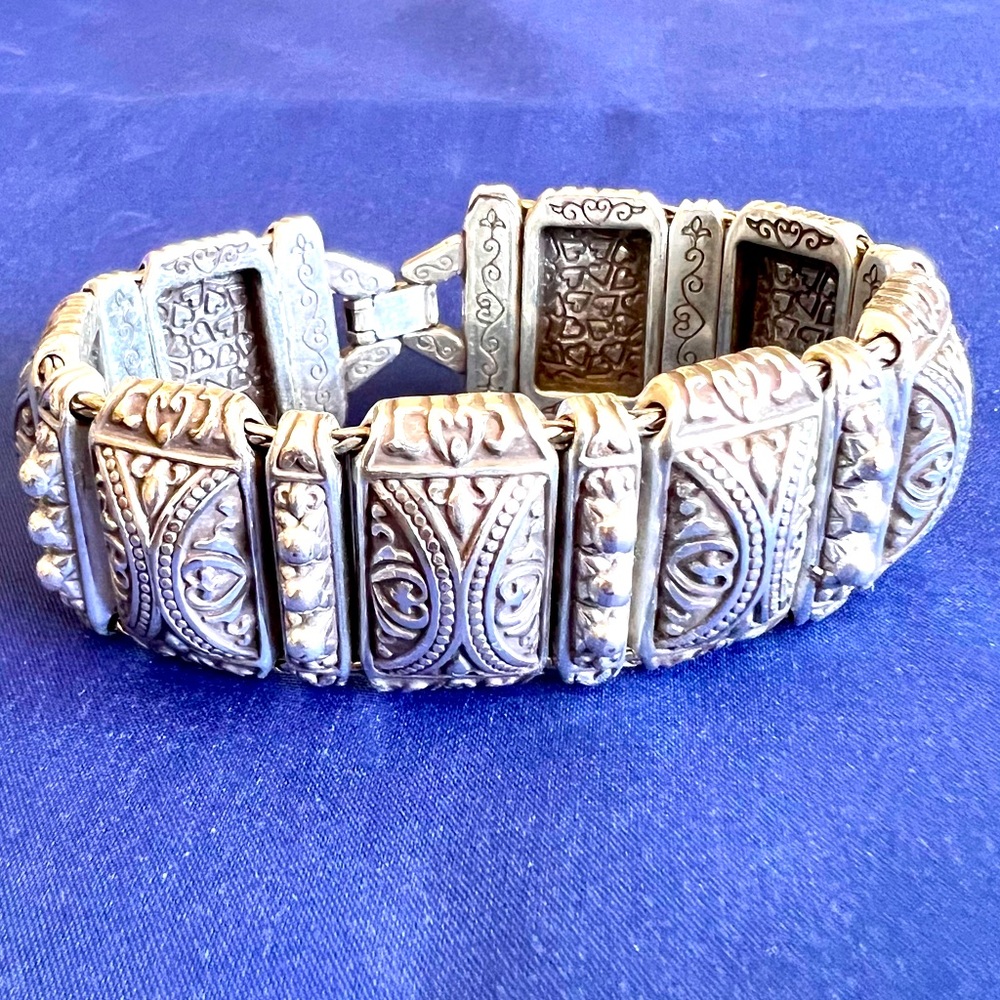 Brighton Silver Plated Panel Bracelet Chunky with Fold Over Clasp Retired Style